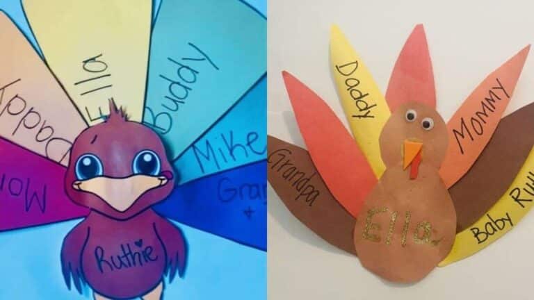 two different thankful turkey crafts for kids