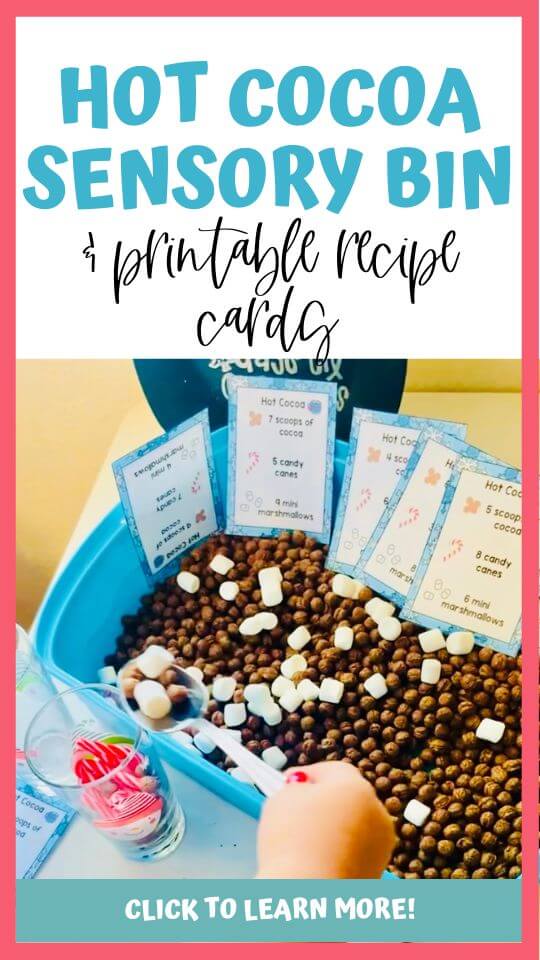 pinterest pin for hot cocoa sensory bin