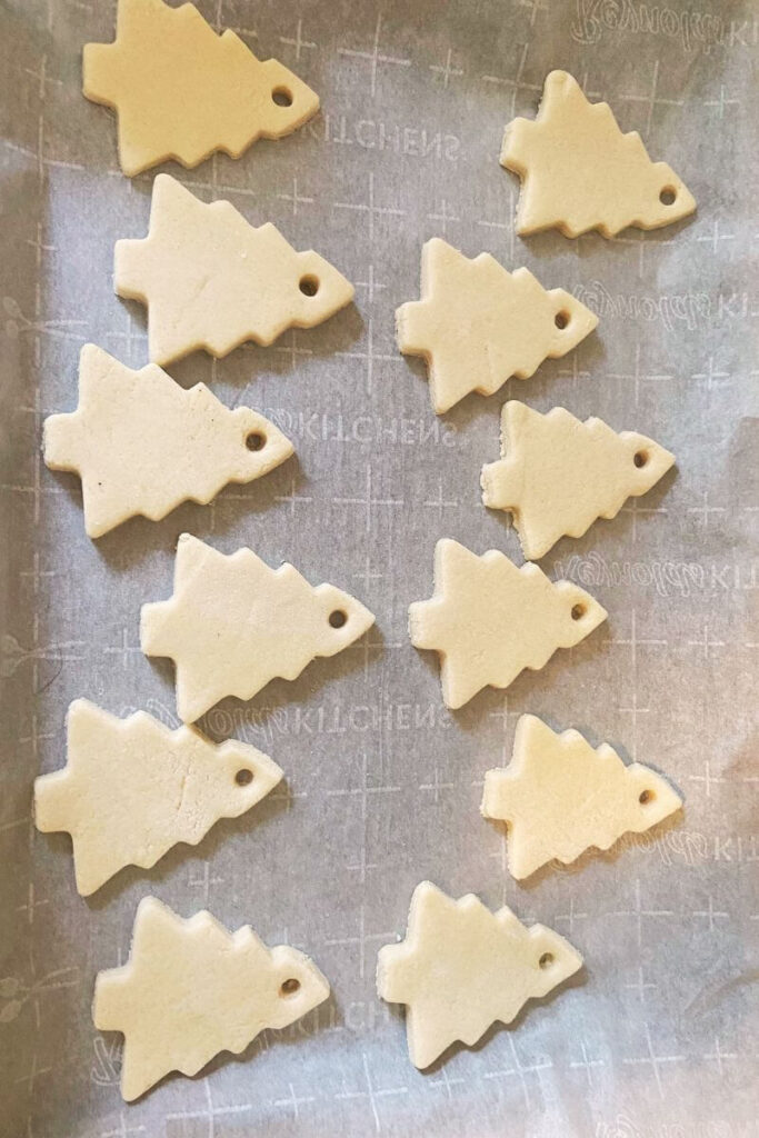 salt dough christmas trees, before baking