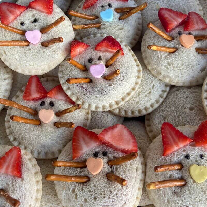 Uncrustable sandwiches decorated to look like cats