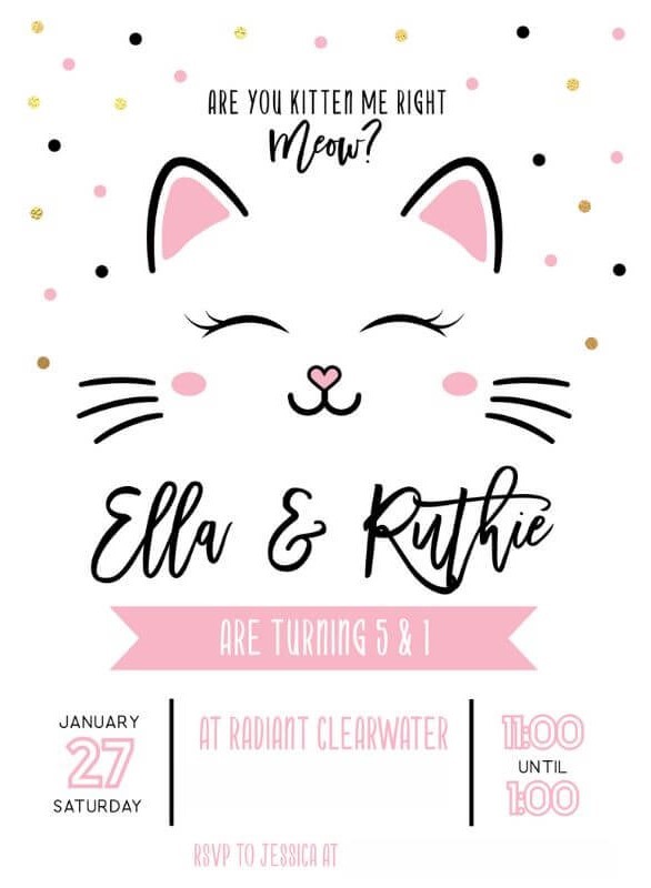 cat themed birthday party invitation