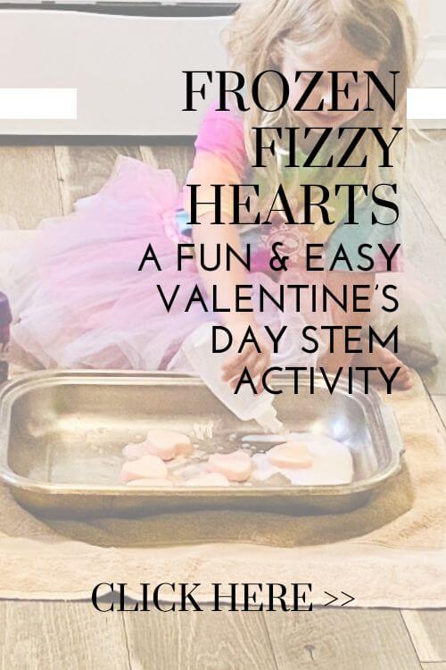 Pinterest pin for Frozen Fizzy Hearts: a Valentine's Day STEM Activity