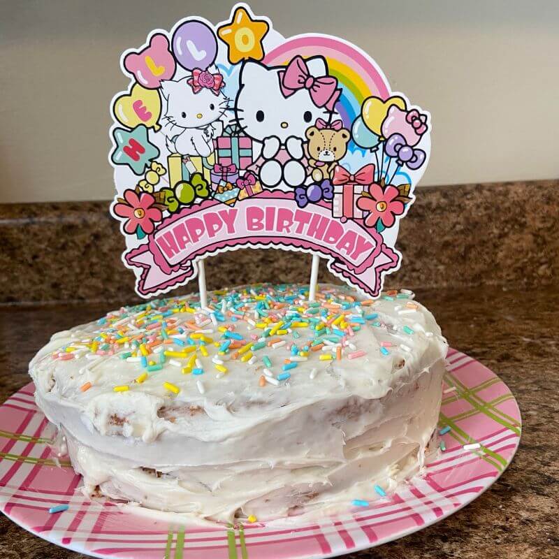 birthday cake with hello kitty cake topper